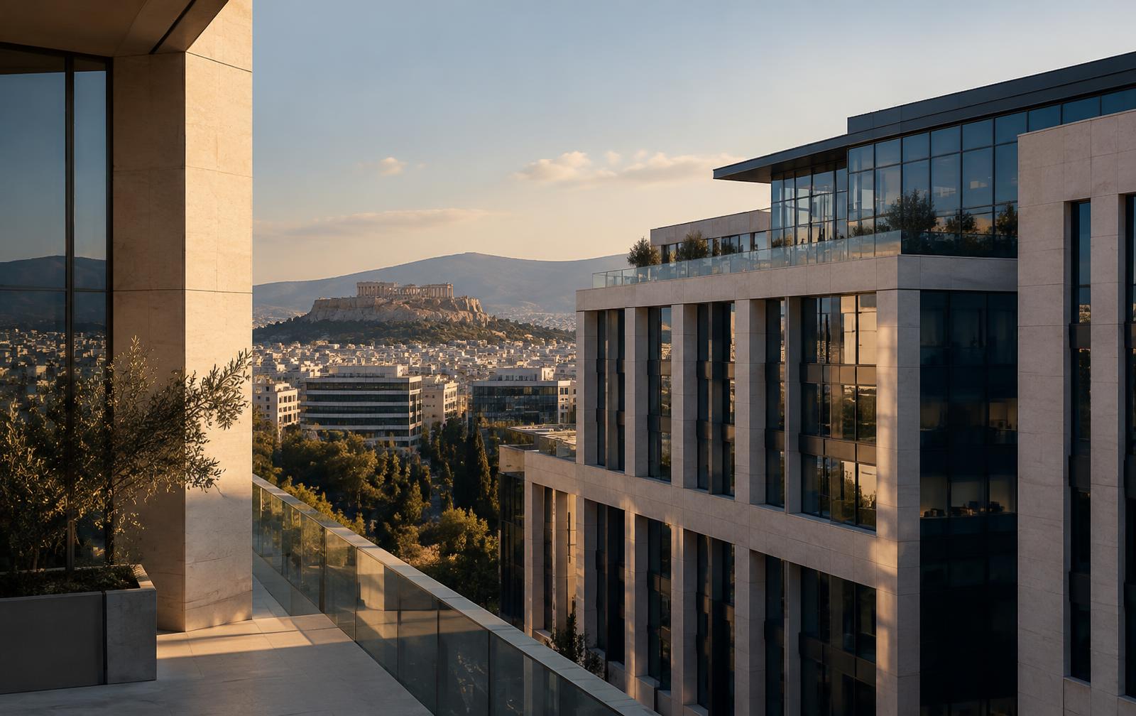 Contemporary Athens architecture overlooking the Acropolis